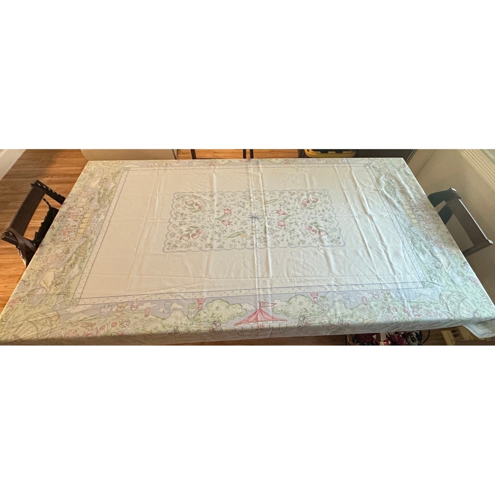 Vintage Easter Bunny Carnival Pastel Floral Rectangular Tablecloth 85x58